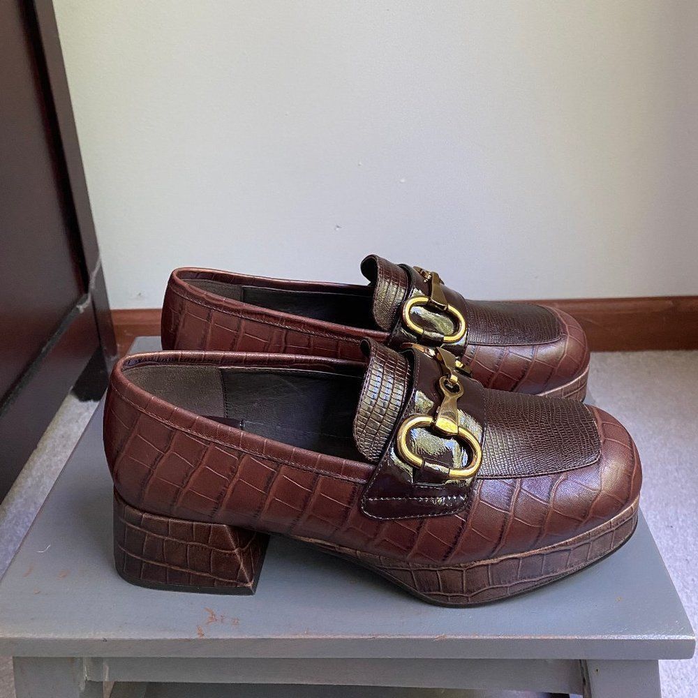 JEFFREY CAMPBELL Women Student Platform Croc Embossed Leather Loafers - NEW NWOB - Picture 8 of 10